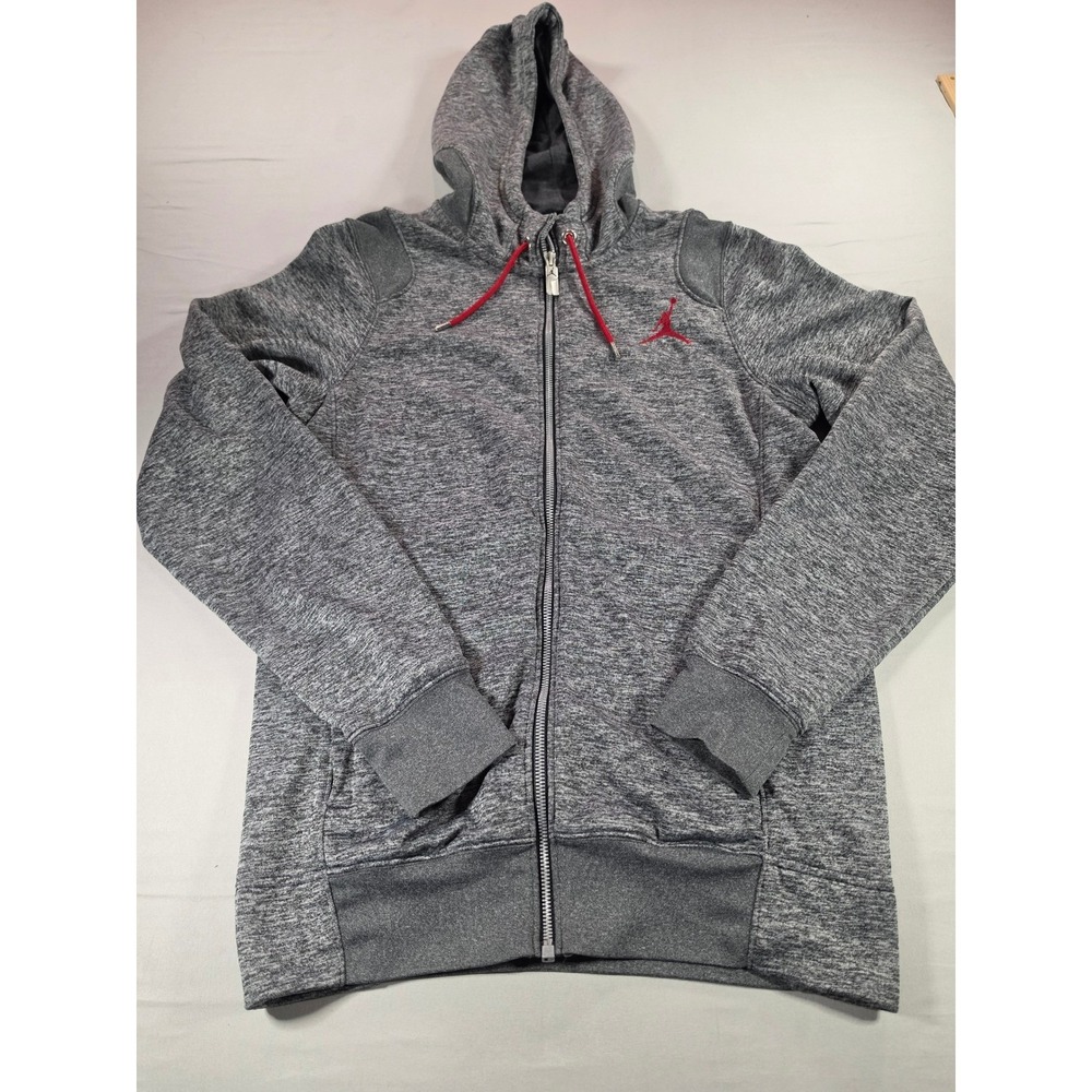 Jordan Brand Mens Full Zip Hoodie Grey Marl Red Jumpman Logo Small